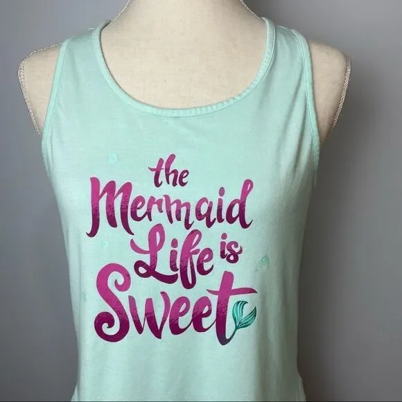 Disney The mermaid life is Sweet Graphic Tank Top Solid Blue & Purple floral M - Picture 11 of 12